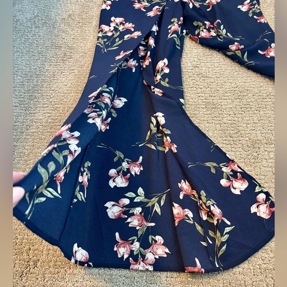 Trac Blue and Pink Floral Jumpsuit with Wrap Style - Picture 3 of 4